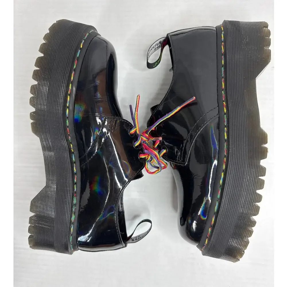 Dr. Martens 1461 Quad Rainbow Patent Platform Shoes black size 7 ladies 6 Men